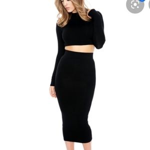 Naked Wardrobe Black Midi Skirt Set - Size M